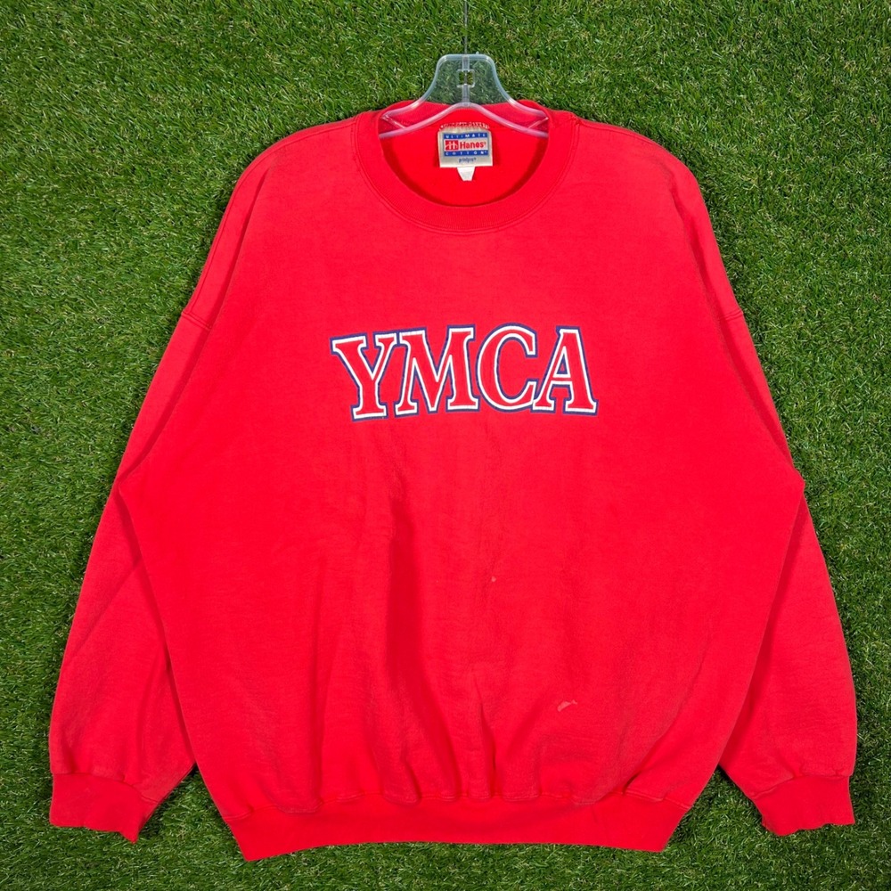 Vintage Hanes YMCA Sweatshirt Red Crewneck XL Ultimate Cotton 90s PrintPro